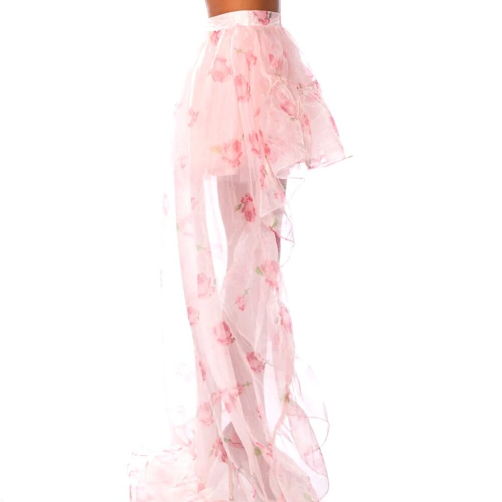 Stasia Lost In A Dream Pink Rose Floral Tulle High Low Skirt XL - Picture 3 of 10